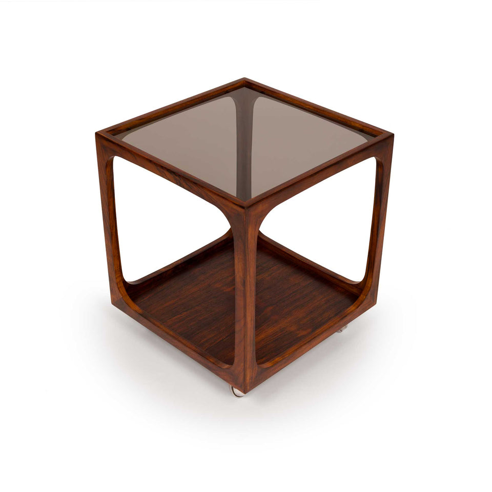 1960s Walter Wirz Rosewood & Glass Cube Table for Wilhelm Renz