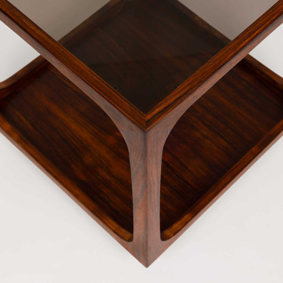 1960s Walter Wirz Rosewood & Glass Cube Table for Wilhelm Renz