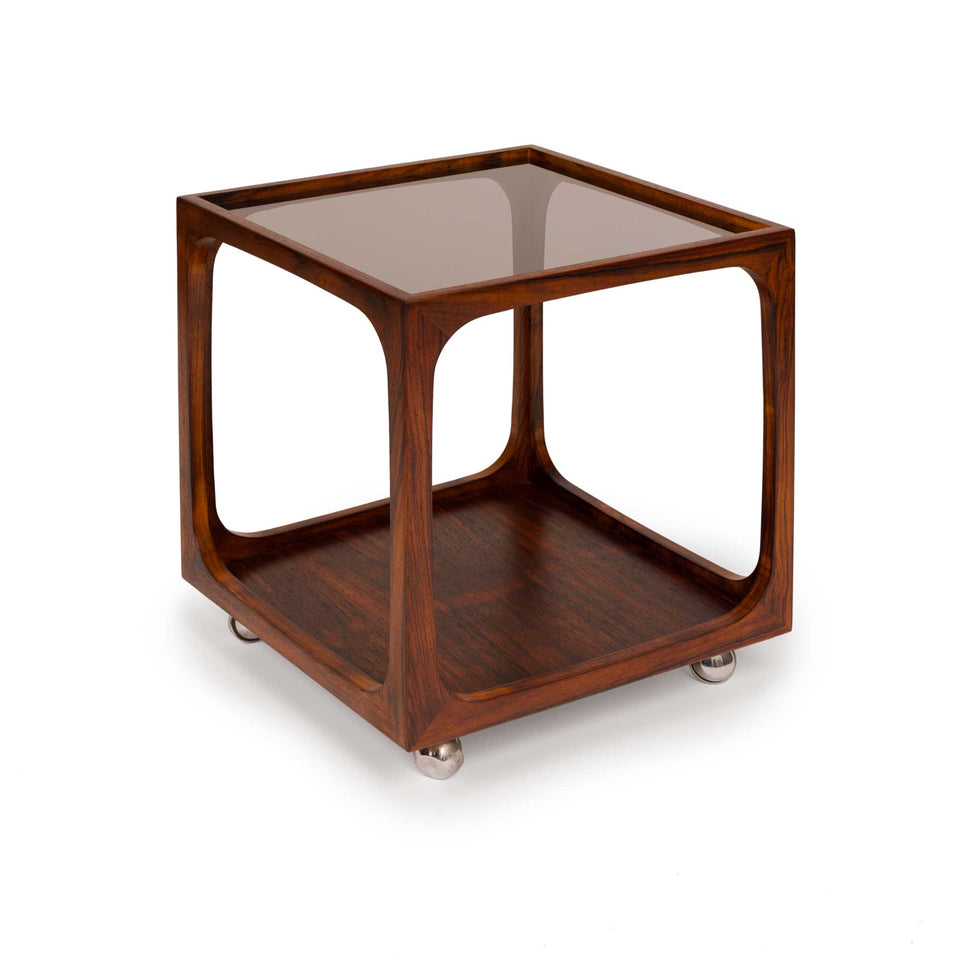 1960s Walter Wirz Rosewood & Glass Cube Table for Wilhelm Renz