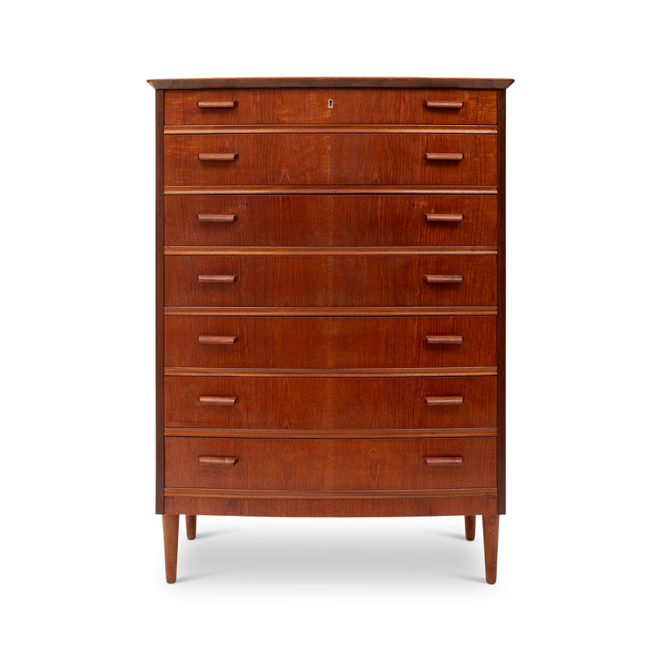 Vintage Danish Mid-Century Seven-Drawer Teak Tallboy Dresser 1960s