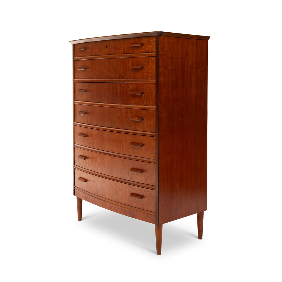 Vintage Danish Mid-Century Seven-Drawer Teak Tallboy Dresser 1960s