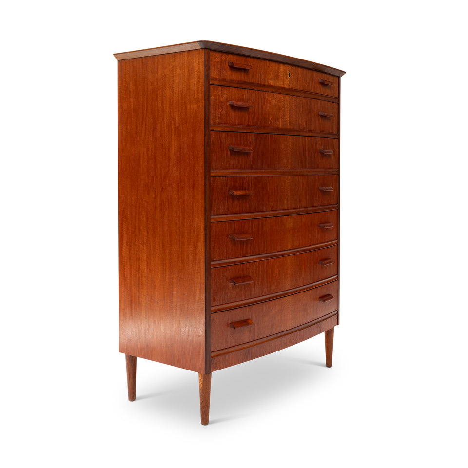 Vintage Danish Mid-Century Seven-Drawer Teak Tallboy Dresser 1960s