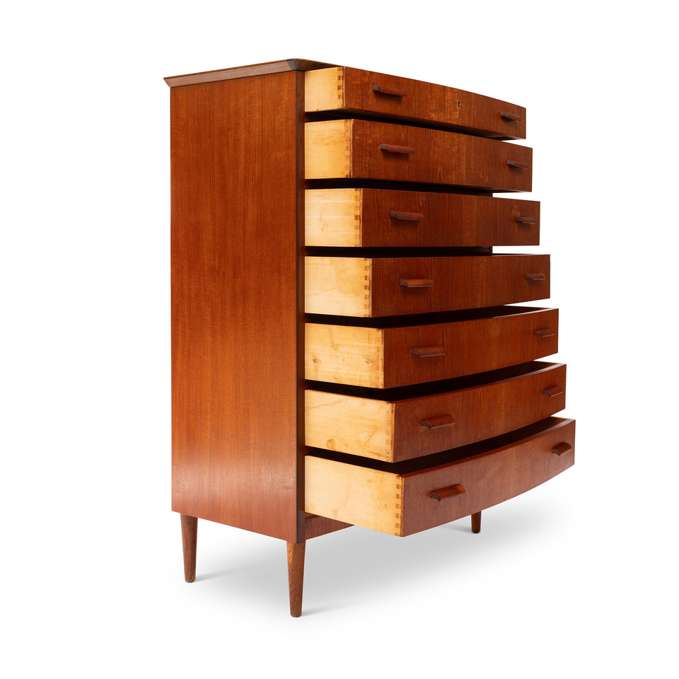 Vintage Danish Mid-Century Seven-Drawer Teak Tallboy Dresser 1960s