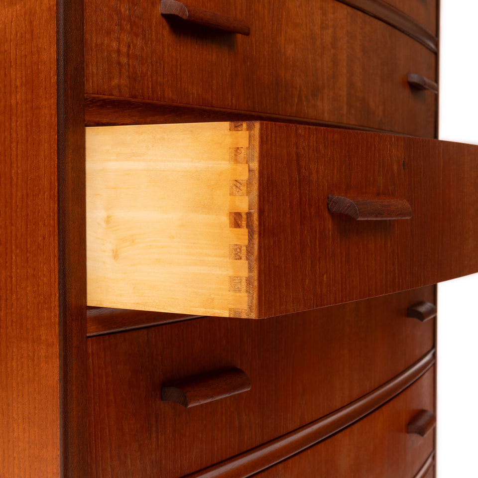 Vintage Danish Mid-Century Seven-Drawer Teak Tallboy Dresser 1960s