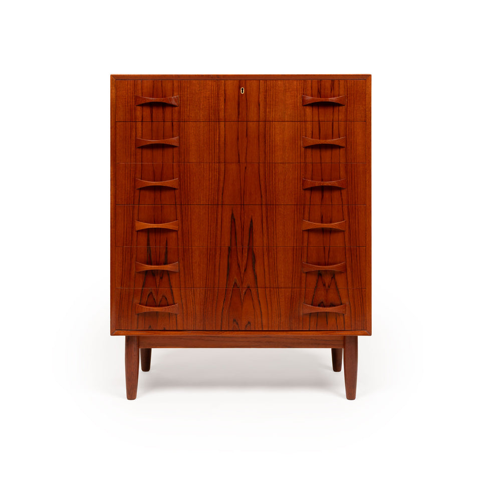Vintage Danish Mid-Century Six-Drawer Teak Tallboy Dresser 1960s