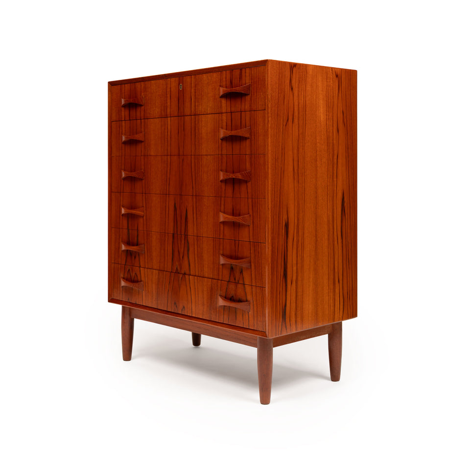 Vintage Danish Mid-Century Six-Drawer Teak Tallboy Dresser 1960s