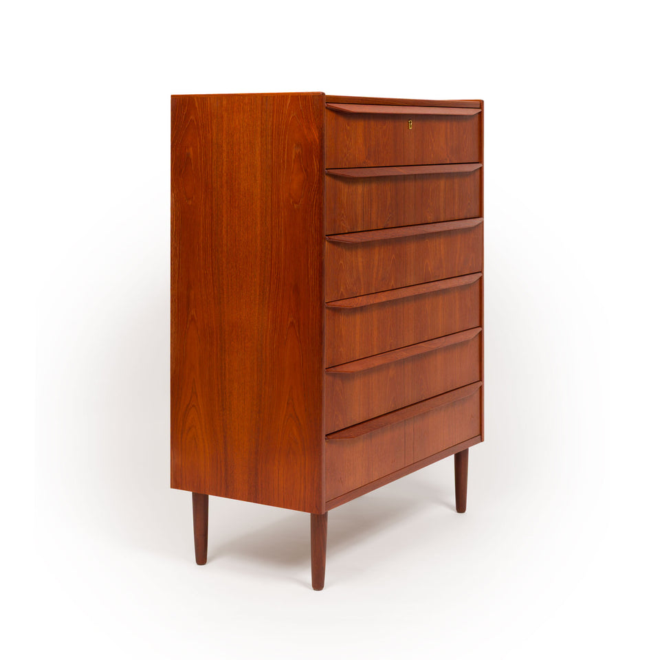 Vintage Danish Mid-Century Six-Drawer Teak Tallboy Dresser 1960s