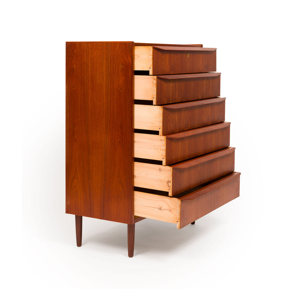Vintage Danish Mid-Century Six-Drawer Teak Tallboy Dresser 1960s