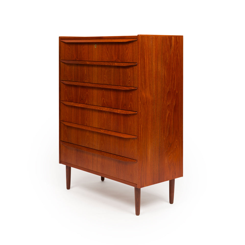 Vintage Danish Mid-Century Six-Drawer Teak Tallboy Dresser 1960s
