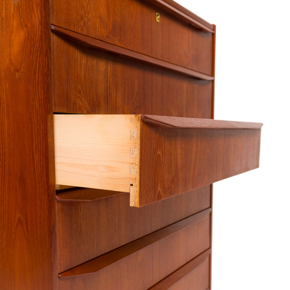 Vintage Danish Mid-Century Six-Drawer Teak Tallboy Dresser 1960s