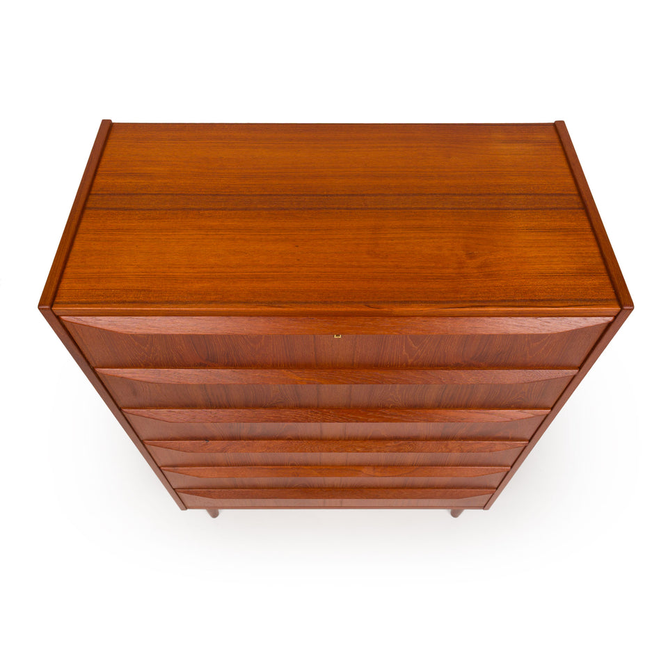 Vintage Danish Mid-Century Six-Drawer Teak Tallboy Dresser 1960s