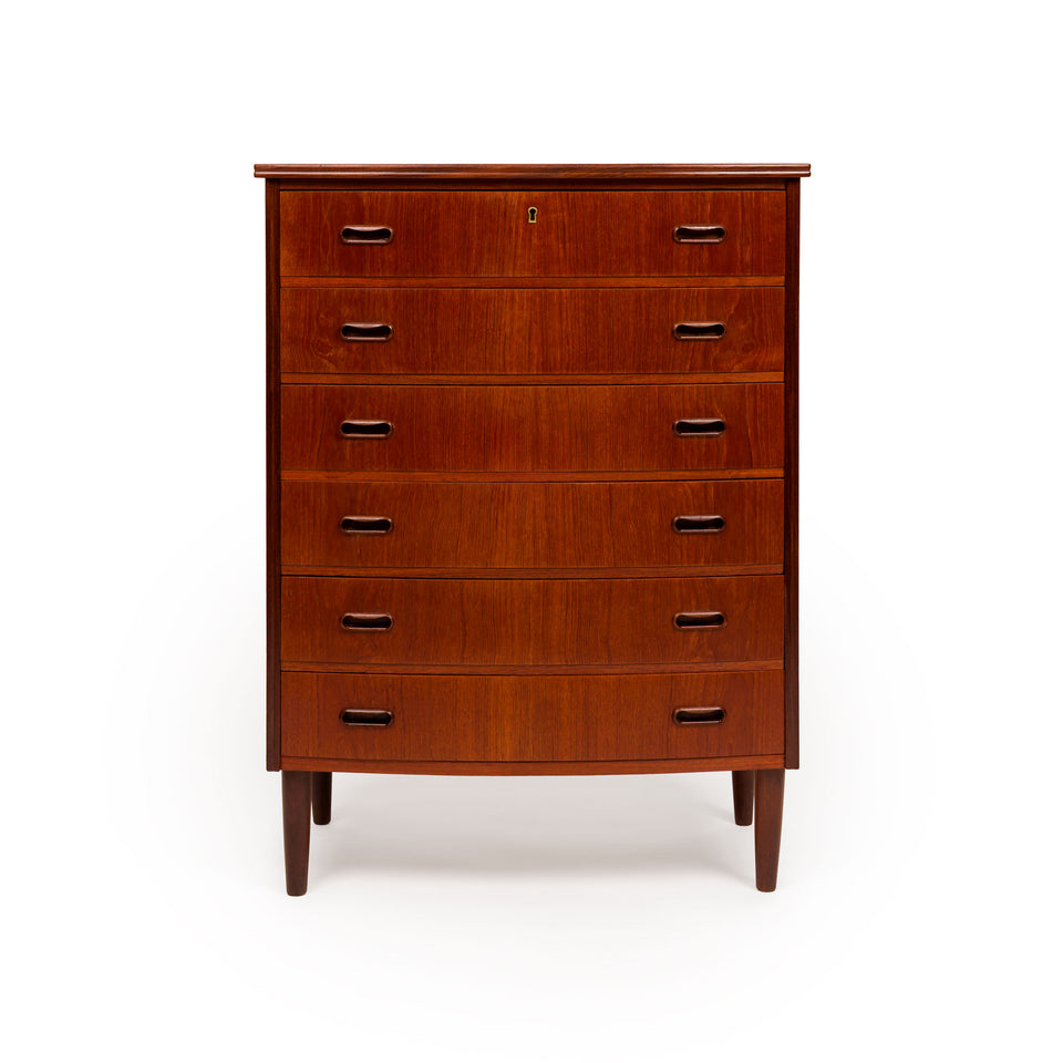 Vintage Danish Mid-Century Teak Six Drawer Tallboy Dresser