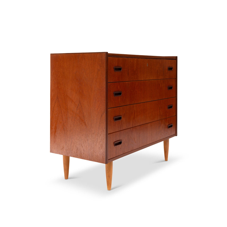 Vintage Danish Mid-Century Modern Four Drawer Lowboy Dresser