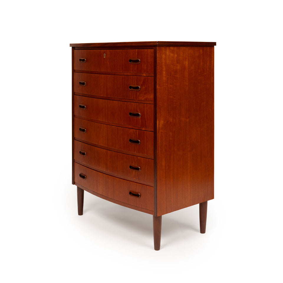 Vintage Danish Mid-Century Teak Six Drawer Tallboy Dresser