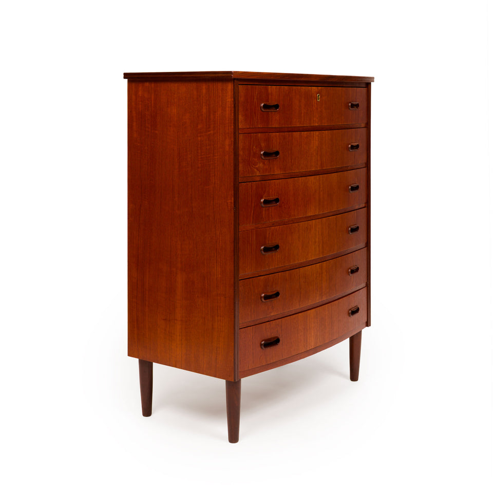Vintage Danish Mid-Century Teak Six Drawer Tallboy Dresser