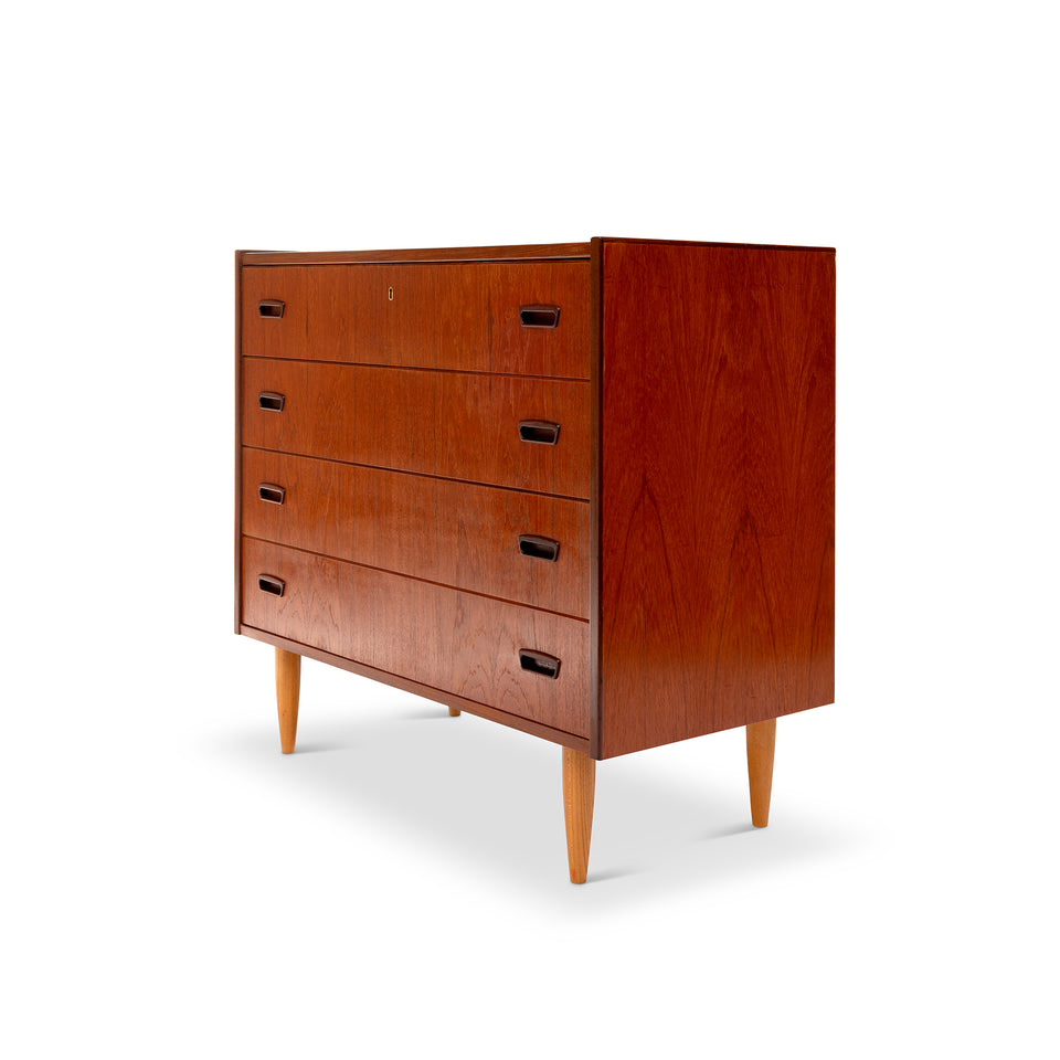 Vintage Danish Mid-Century Modern Four Drawer Lowboy Dresser