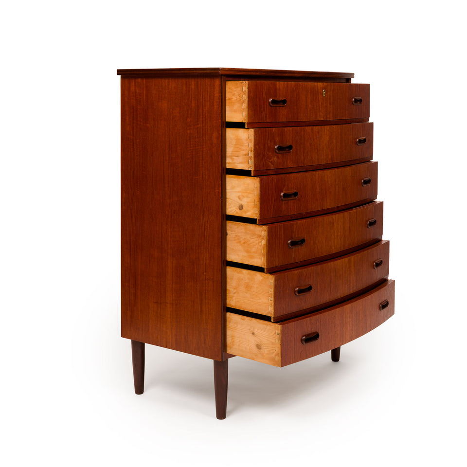 Vintage Danish Mid-Century Teak Six Drawer Tallboy Dresser