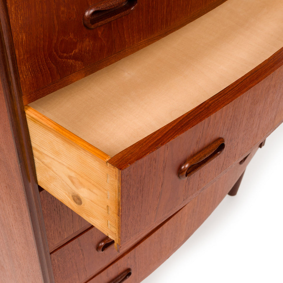 Vintage Danish Mid-Century Teak Six Drawer Tallboy Dresser