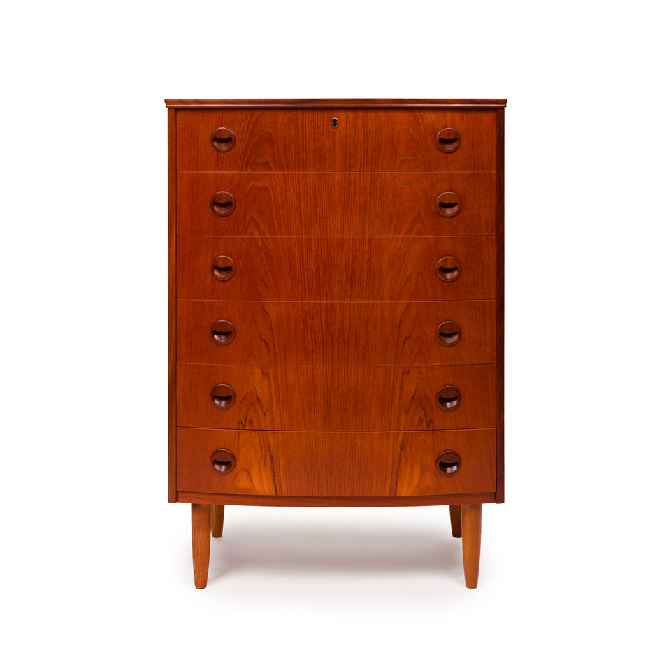 Vintage Danish Mid-Century Six-Drawer Teak Tallboy Dresser 1960s