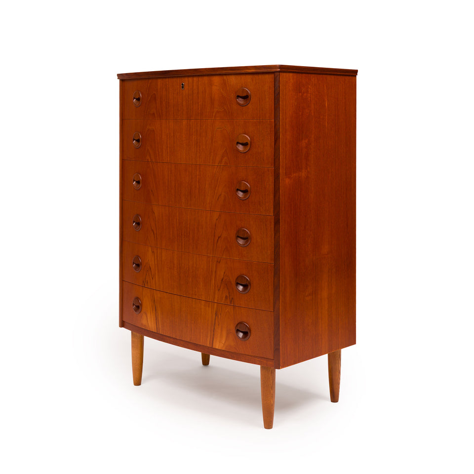 Vintage Danish Mid-Century Six-Drawer Teak Tallboy Dresser 1960s