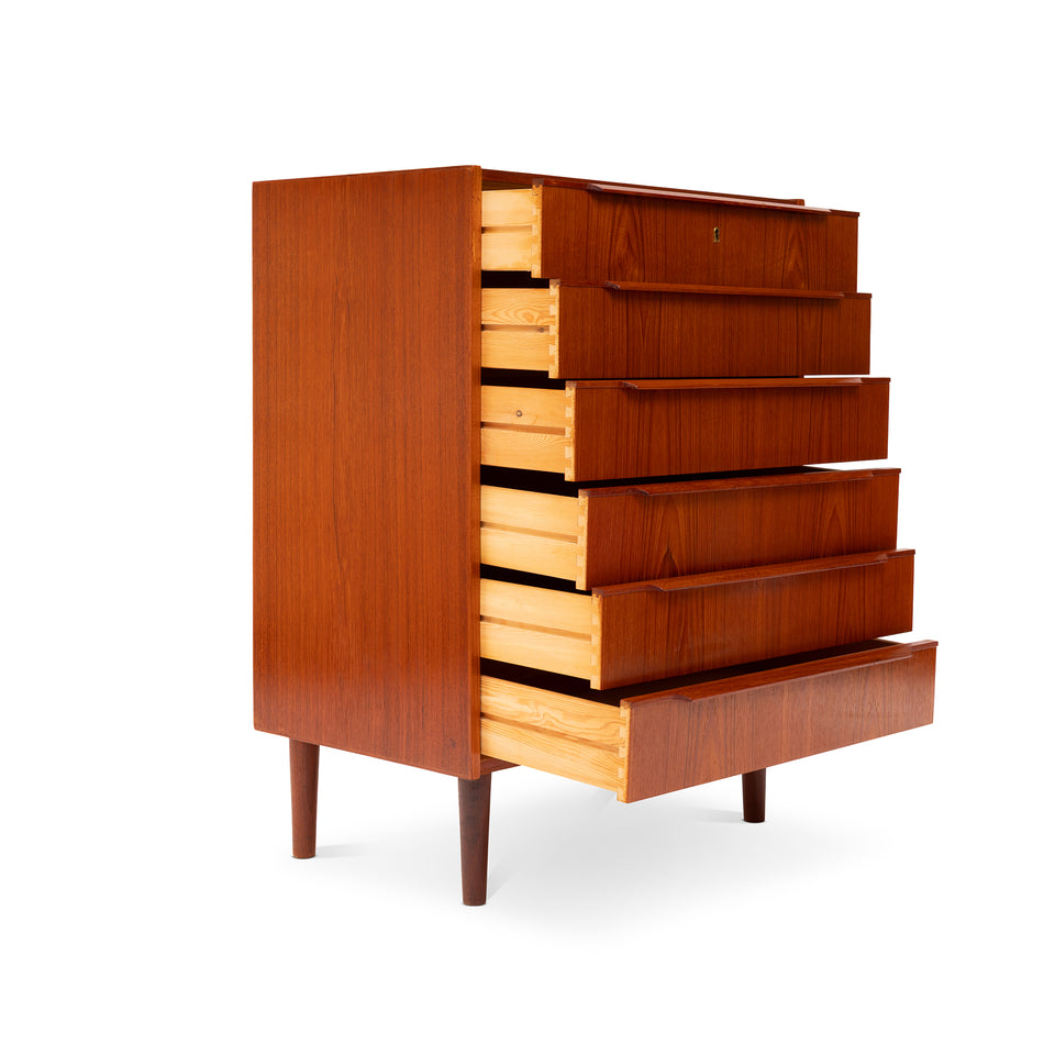 Vintage Danish Mid-Century Six-Drawer Teak Tallboy Dresser 1960s