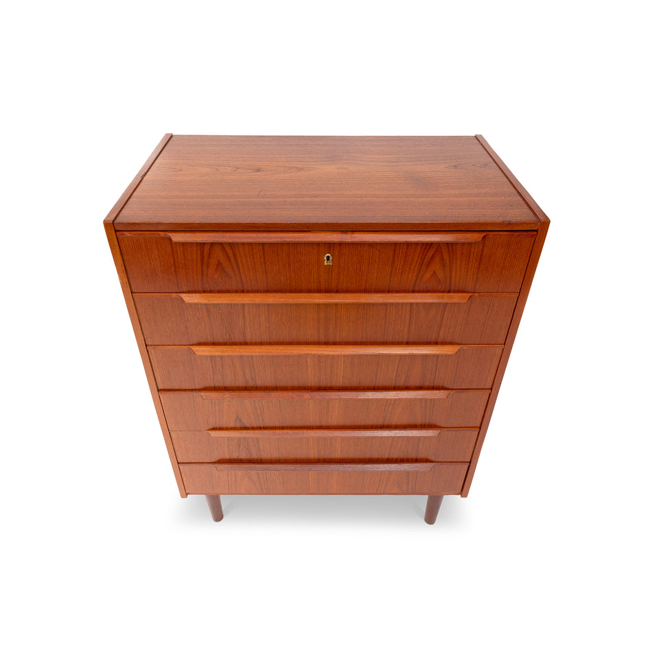 Vintage Danish Mid-Century Six-Drawer Teak Tallboy Dresser 1960s