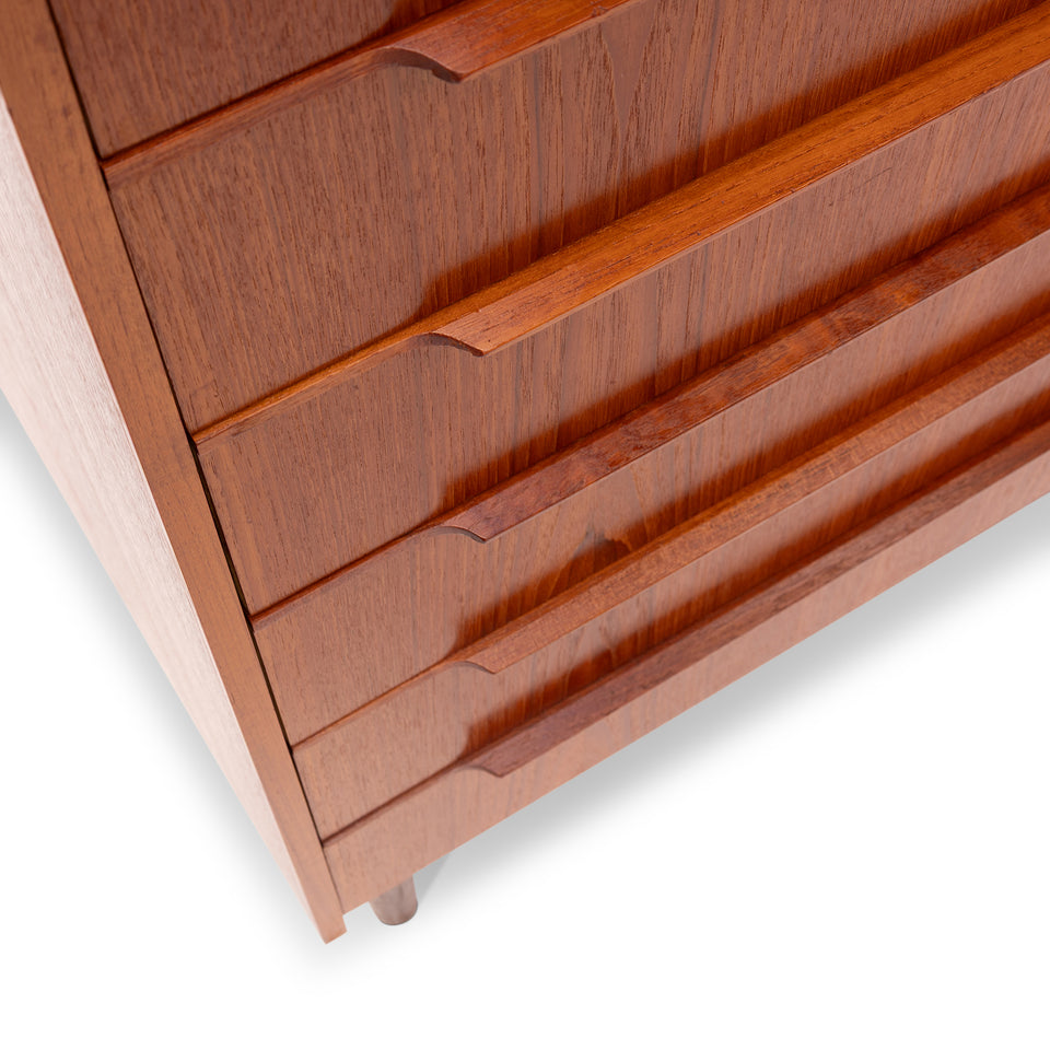 Vintage Danish Mid-Century Six-Drawer Teak Tallboy Dresser 1960s