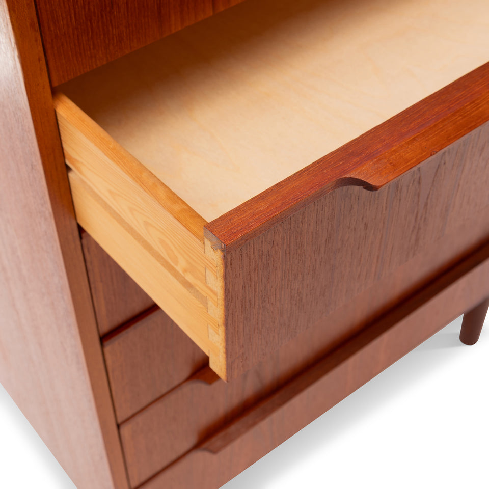 Vintage Danish Mid-Century Six-Drawer Teak Tallboy Dresser 1960s