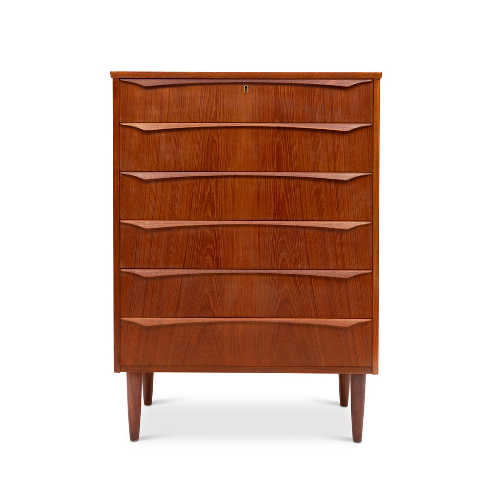 Vintage Danish Mid-Century Teak Six Drawer Tallboy Dresser 1960s