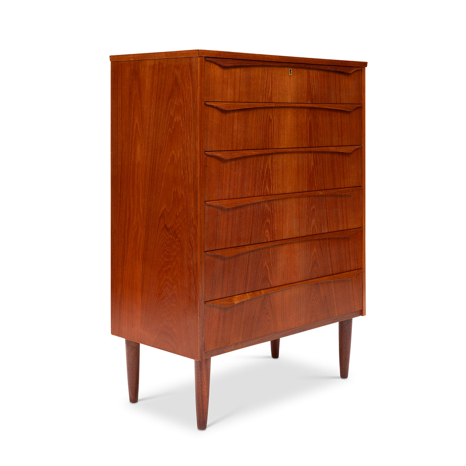 Vintage Danish Mid-Century Teak Six Drawer Tallboy Dresser 1960s