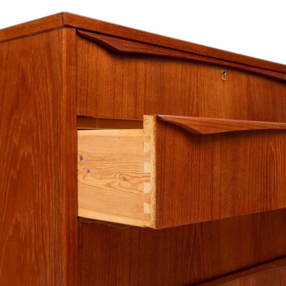 Vintage Danish Mid-Century Teak Six Drawer Tallboy Dresser 1960s