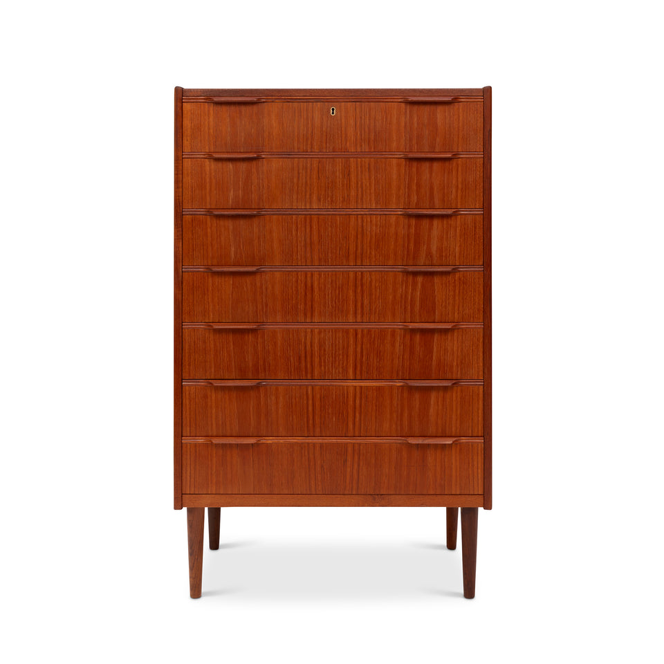 Vintage Danish Mid-Century Teak 7 Drawer Tallboy Dresser 1960s