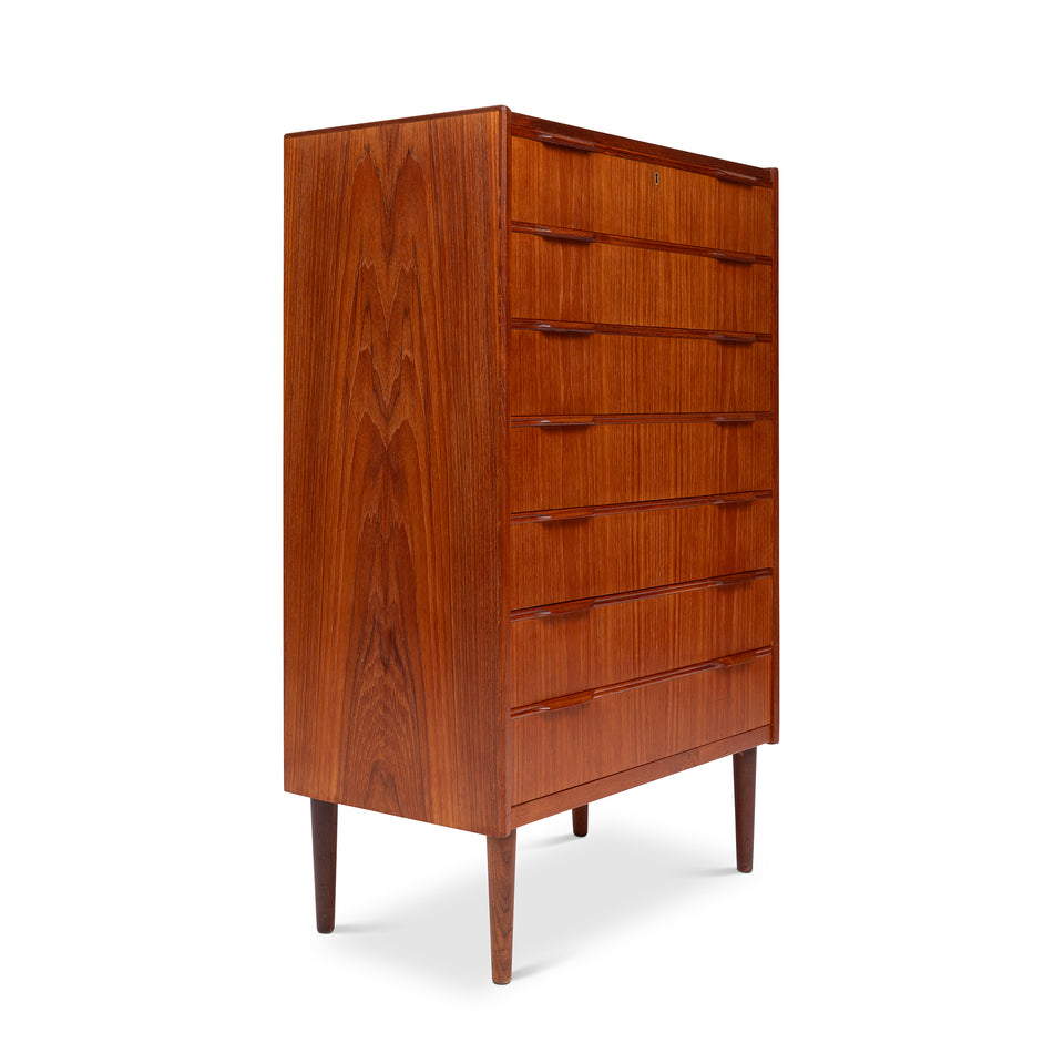 Vintage Danish Mid-Century Teak 7 Drawer Tallboy Dresser 1960s