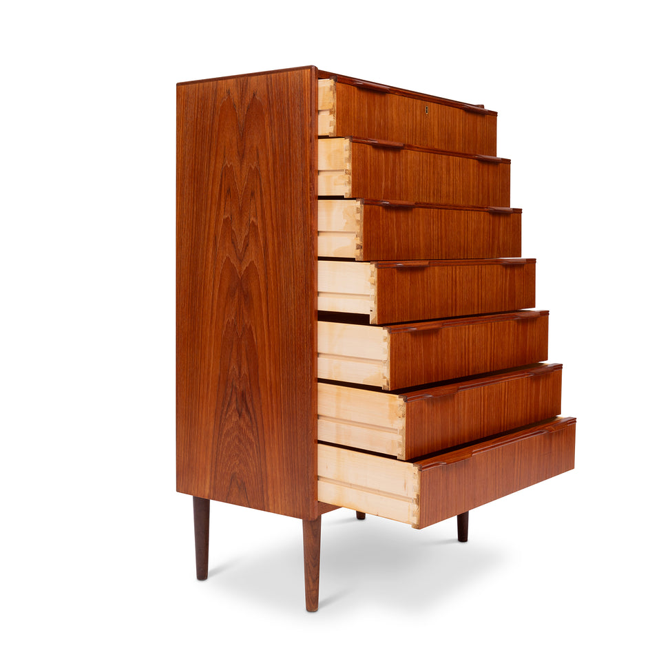 Vintage Danish Mid-Century Teak 7 Drawer Tallboy Dresser 1960s