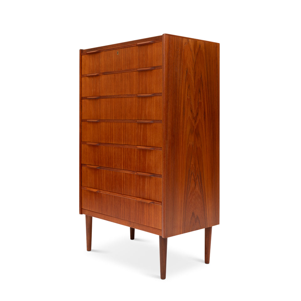 Vintage Danish Mid-Century Teak 7 Drawer Tallboy Dresser 1960s