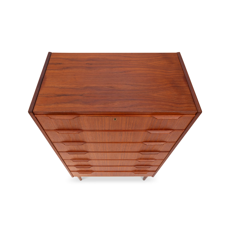 Vintage Danish Mid-Century Teak 7 Drawer Tallboy Dresser 1960s
