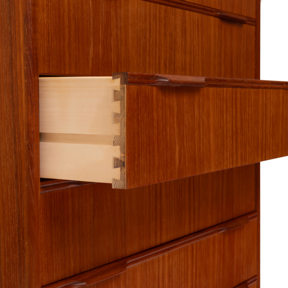 Vintage Danish Mid-Century Teak 7 Drawer Tallboy Dresser 1960s
