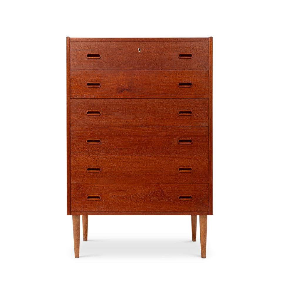 Vintage Danish Mid-Century Six-Drawer Teak Tallboy Dresser 1960s