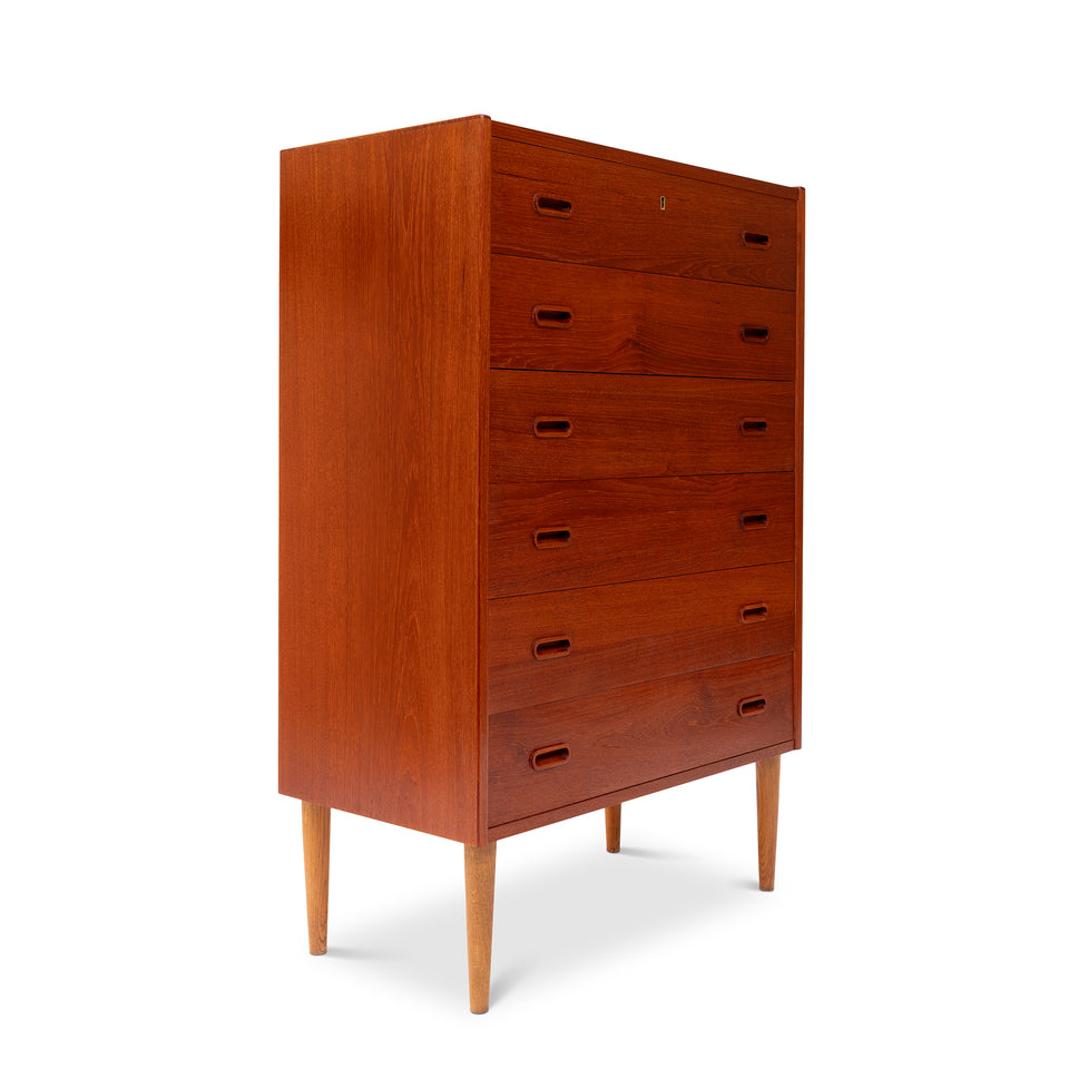 Vintage Danish Mid-Century Six-Drawer Teak Tallboy Dresser 1960s