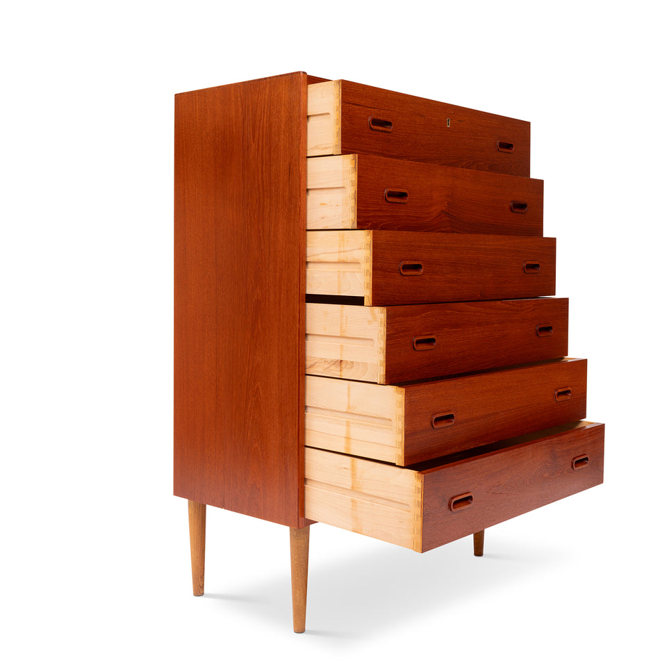 Vintage Danish Mid-Century Six-Drawer Teak Tallboy Dresser 1960s