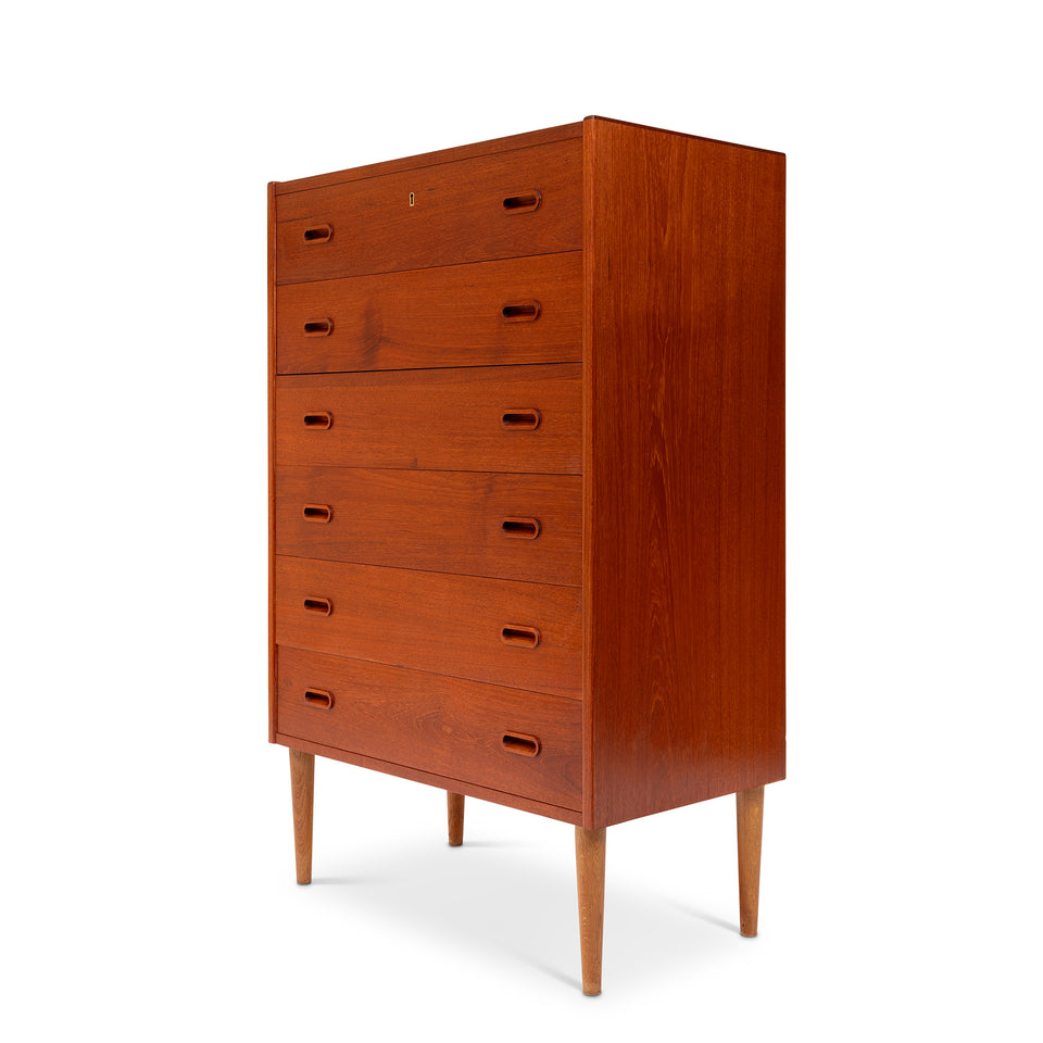 Vintage Danish Mid-Century Six-Drawer Teak Tallboy Dresser 1960s