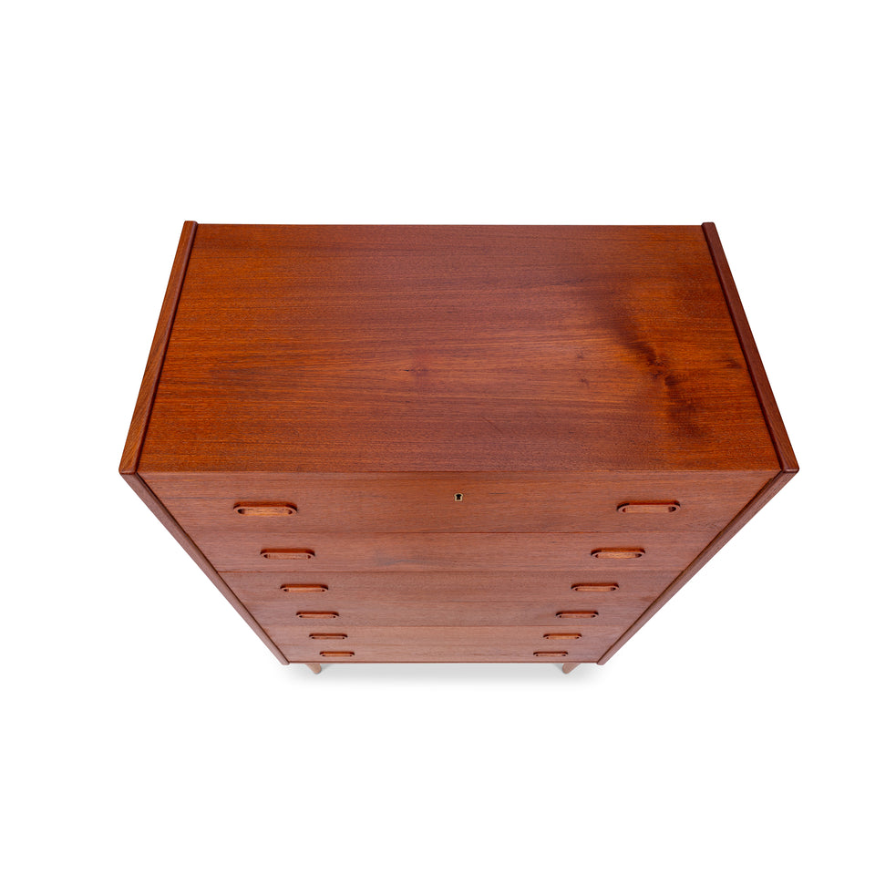 Vintage Danish Mid-Century Six-Drawer Teak Tallboy Dresser 1960s