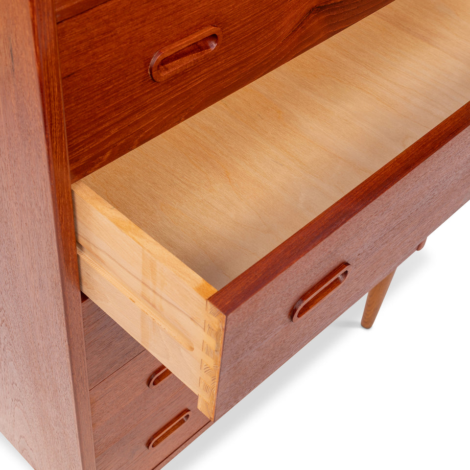 Vintage Danish Mid-Century Six-Drawer Teak Tallboy Dresser 1960s