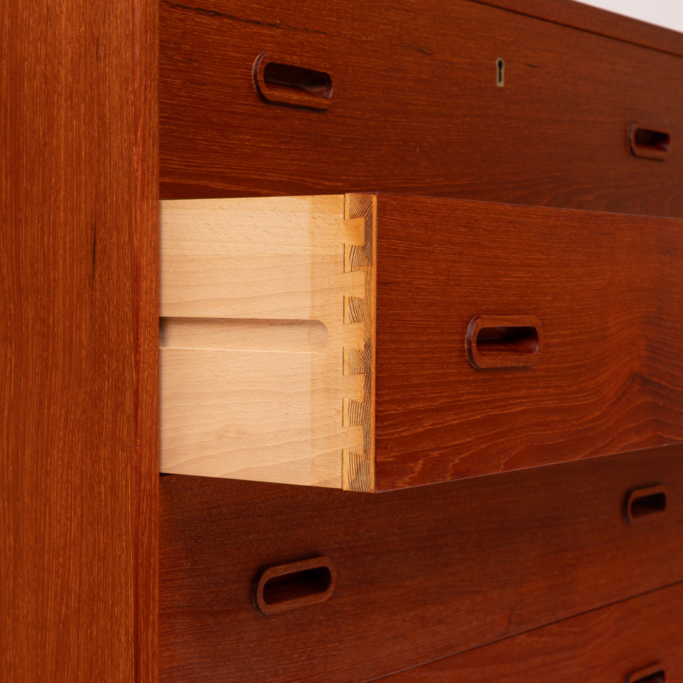 Vintage Danish Mid-Century Six-Drawer Teak Tallboy Dresser 1960s