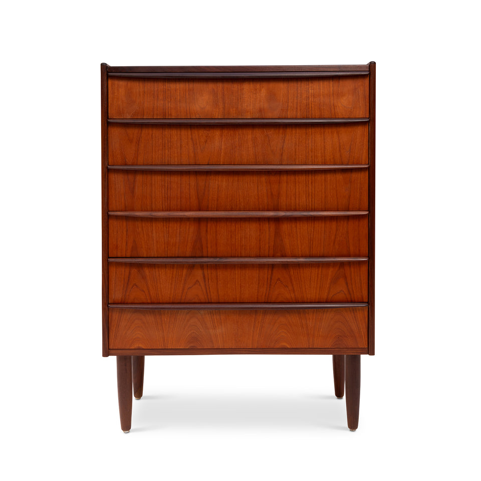 Vintage Danish Mid-Century Six-Drawer Teak Tallboy Dresser 1960s