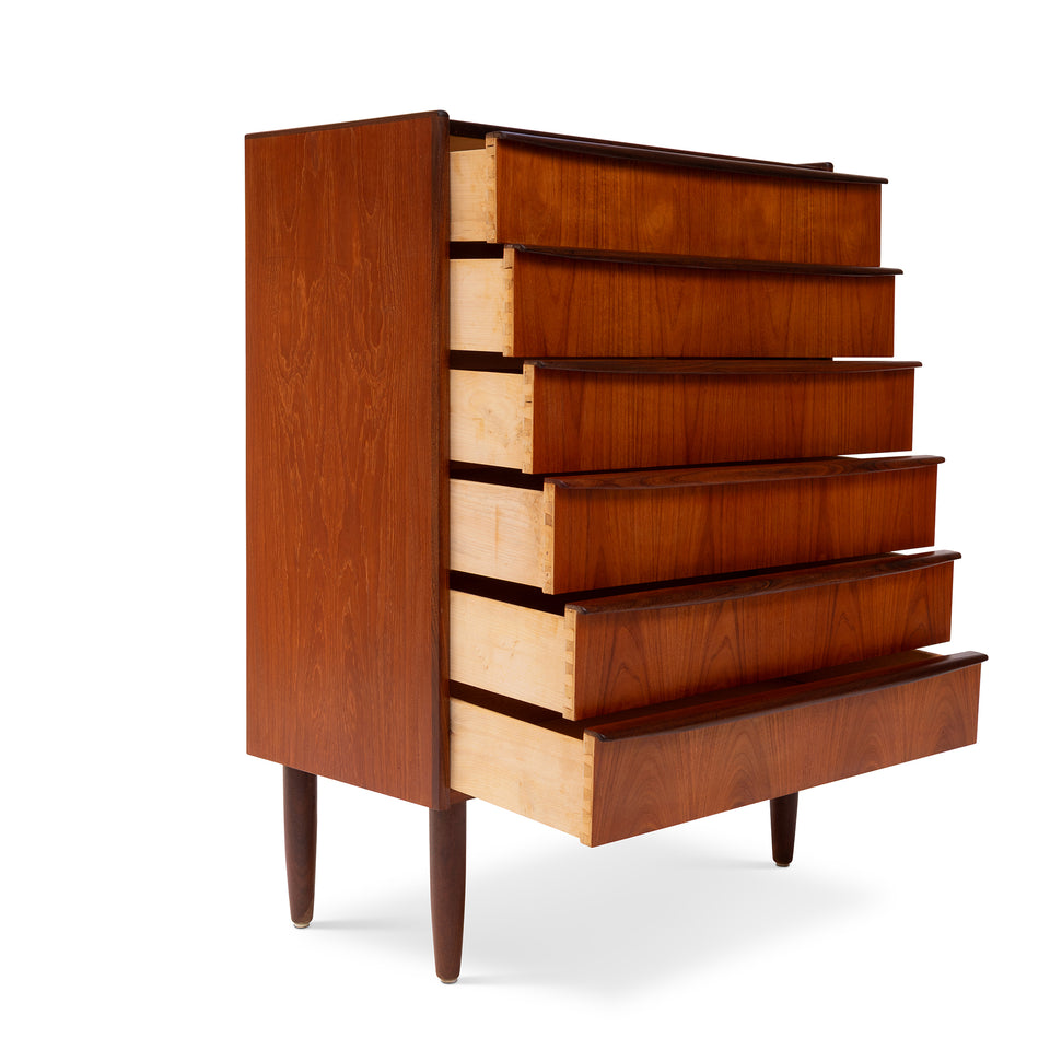 Vintage Danish Mid-Century Six-Drawer Teak Tallboy Dresser 1960s