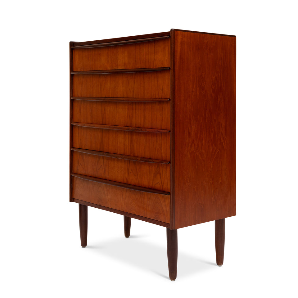 Vintage Danish Mid-Century Six-Drawer Teak Tallboy Dresser 1960s