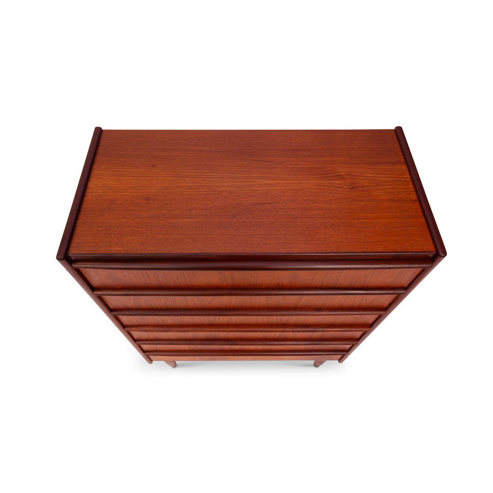 Vintage Danish Mid-Century Six-Drawer Teak Tallboy Dresser 1960s