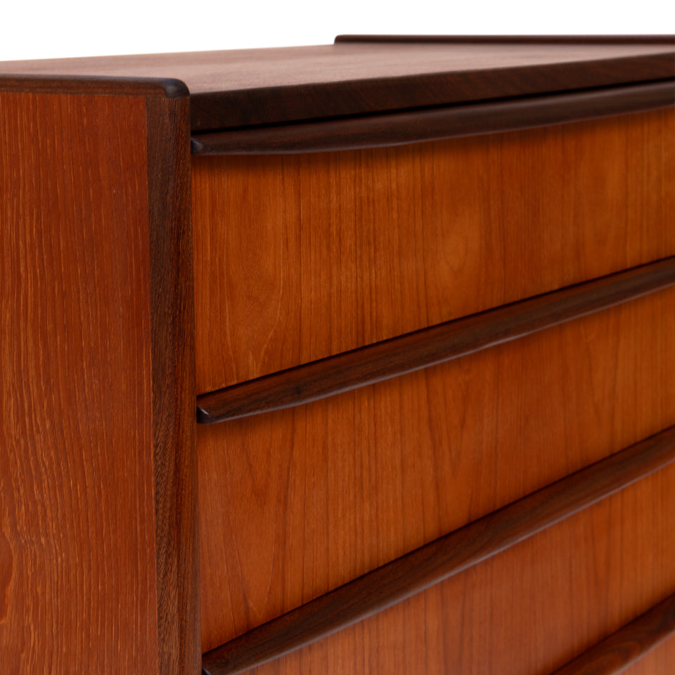 Vintage Danish Mid-Century Six-Drawer Teak Tallboy Dresser 1960s