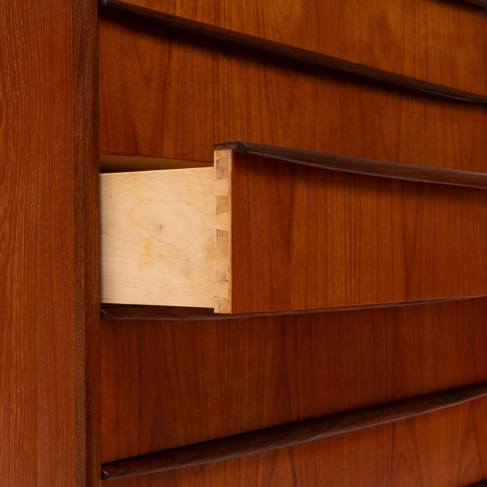 Vintage Danish Mid-Century Six-Drawer Teak Tallboy Dresser 1960s